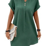 Fongt Women's 2025 New V-Neck Solid Color Jacket Comfortable Casual Button Dress