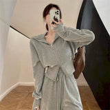 Suits Womens Fall/winter 2022 New Double-headed Zipper Short Hoodies Sweatshirt Tie-leg Casual Pants Two Piece