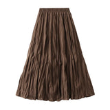 Fongt Autumn New High-Rise Slim Folding Long Swing A-Dress Skirt Women 0838