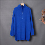 New 2022 Pullover Turtleneck Fashionable Zipper Autumn Winter Women's Klein Blue Oversized Sweaters Tops