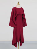 Fongt Temperament Dress Women 2025 Spring New Solid Color Collar Design Shawl Long Sleeve