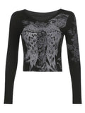 Floral Rhinestone Long Sleeve Crop Top-Outfit