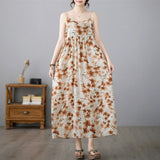 Fongt Art Cotton Sleeveless Print Sling Dress Girl Sweet Fat MM Loose Thin Swollen Swollen