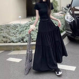 Fongt Fatmm Cake White Dress Autumn Big Umbrella Skirt Folded Tight Body Fat Long Skirt