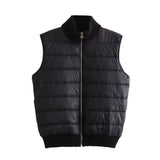 Fongt New Women's Versatile Striped Standing Collar Zipper Sleeveless Padded Jacket Patchwork Knit Vest-Outfit