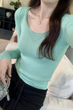 Sugar Fruit Color Knit Blouse Women's 2024 Spring And Autumn New Macaron Slim Long-Sleeved T-Shirt Bottom