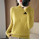Fongt 2024 Autumn / Winter New Women's Korean Version Slim Half High Collar Short Solid Color Bottom Sweater-Outfit