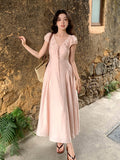 Fongt Special Price Does Not Return] Xiu Xixi Summer New Pure Desire High-Waisted Tie With Short-Sleeved Dress Dress Women 88258