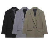 Fongt Spring And Autumn New Women's Fashion Loose Double Buckle Small Suit Coat Top D62075