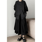 Black Shirts Women Irregular Oversized Blouses Gothic Dark Academic Japanese Vintage Asymmetrical Loose Casual Tops-Outfit