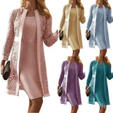 Fongt New Women's Color Lace Dress Two Coat