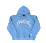 New Retro Zipper Sweater Gothic Letter Star Hoodie Trendy Men's Casual Outer Suit-Outfit