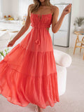 Ruched Tie-Up Strappy Maxi Dress-Outfit