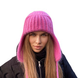 Fongt Wool Hat Female Autumn And Winter Personality Knitting Hem Warm Lash Knit Cap-Outfit