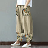Printed Patchwork Cotton Linen Wide-leg Loose