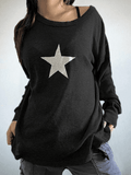 Star Print Long Sleeve Waffle Knit Top-Outfit