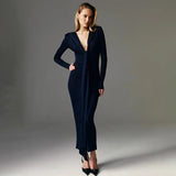 Pleated Tassel Long Sleeve Maxi Dress-Outfit