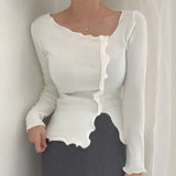 New 2022 Korean Elegant Vintage Irregular Women's Spring Autumn Knitwear Short Sweaters Pullover Jumpers Tops