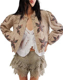 Fongt Autumn And Winter Explosion Embroidered Good Quality Washing Cotton Maple Leaf Embroidery Lady Coat Cotton Suit