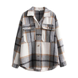 Style Pocket Plaid Blouse Shirt Jacket In Autumn-Outfit