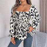 Fongt Shooting 2025 Autumn And Winter Leisure Wood Ear Side Leopard Long-Sleeved Chiffon Shirt Women's Clothing