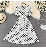Fongt Summer French Retro Skinny Bubble Short-Sleeved V-Neck A-Shaped Dress Elegant Temperament Long Dress