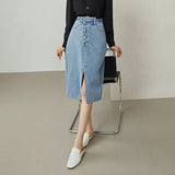 Women Irregular Split Denim Skirts New High-waisted Straight Long Denim Blue Skirts Simple Asymmetric Waist