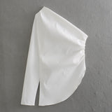 New Pleated Asymmetrically Trimmed Blouse 5039432250-Outfit