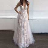Fongt Summer New Women's Dress Sexy Lace Lace Deep V Sleeveless Evening
