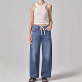 Casual Loose, Wide-Leg Drawn Rope Jeans, Women's Jeans-Outfit