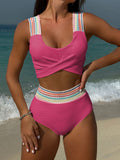 2024 New Rainbow Woven Series High-Waisted Split Swimsuit Bikini