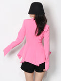 White Slim Shirt For Women Lapel Long Sleeve Patchwork Irregular Solid Button Through Blouse Female Fashion