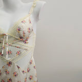 Fongt Pajamas 2025 Women's New High-End Printed Bows Small Breast With Chest Cushion Ice Ribbon Sling Skirt