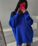 Fongt New Knitted Round Collar Loose Long-Sleeved Sweater In The Hole
