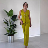 Fongt Summer New Solid Color Sleeveless Slim Vest Temperament Commuter Suit Pants Suit-Outfit