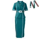 Fongt Women's 2025 New Fashion Short-Sleeved Suit Collar High-Waisted OL Dress