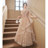 Evening Dress Women 2025 New Banquet Temperament Light Luxury Small High-End Champagne Style Lead The Annual Meeting Art