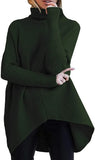 Fongt Winter Women Irregular Hem High Collar Jumper Long Sleeve Knit Sweater