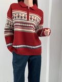 Half Zip Christmas Knit Pullover-Outfit