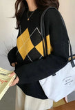 Vintage Argyle Pullover Sweater-Outfit