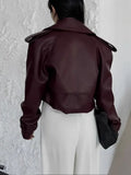 Hot Selling 2024 Fall / Winter Fashion New Vintage Leather Biker Jacket Red Brown Jacket Female-Outfit