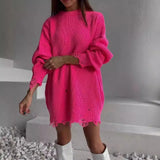 Fongt New Knitted Round Collar Loose Long-Sleeved Sweater In The Hole