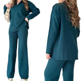 Fongt 2025 New Solid Fashion Collar Loose Leisure Knitting Two Sets Of Women