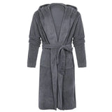 Men's Plush Nightwear Hooded Pajamas Robe Lengthened Shawl Flannel Bathrobe Home Clothes Long Sleeved Robe Soft Warm Kimono Robe-Outfit