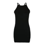 Fongt Spring And Summer Sexy Ribbed Small Halter Dress Solid Color Knit Show Thin Commuter