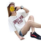 Fongt Top Female 2024 Summer Korean Version Loose Ins Hong Kong Wind White Short-Sleeved Big T-Shirt Web Celebrity Half Sleeve