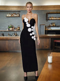 Fashion Temperament Dress Women 2025 Early Spring New Three-Dimensional Flowers Splicing High-End Slinging Evening Dress