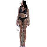 Fongt Summer Explosion Women's Bubble Beads Drill Mesh Perspective Long