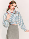 Plaids Peter Pan Collar Patchwork Sweet Shirt Blouse Women Loose All-match Fashion Gentle Femme
