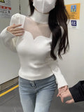 Collar Mesh Splicing Long-Sleeved Knitted Shirt Women's New Autumn Design Sense Korean Version Of The Temperament Of Short-Term